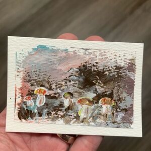 ACEO Original Painting Abstract Mushroom Art - Brown and Pink landscape